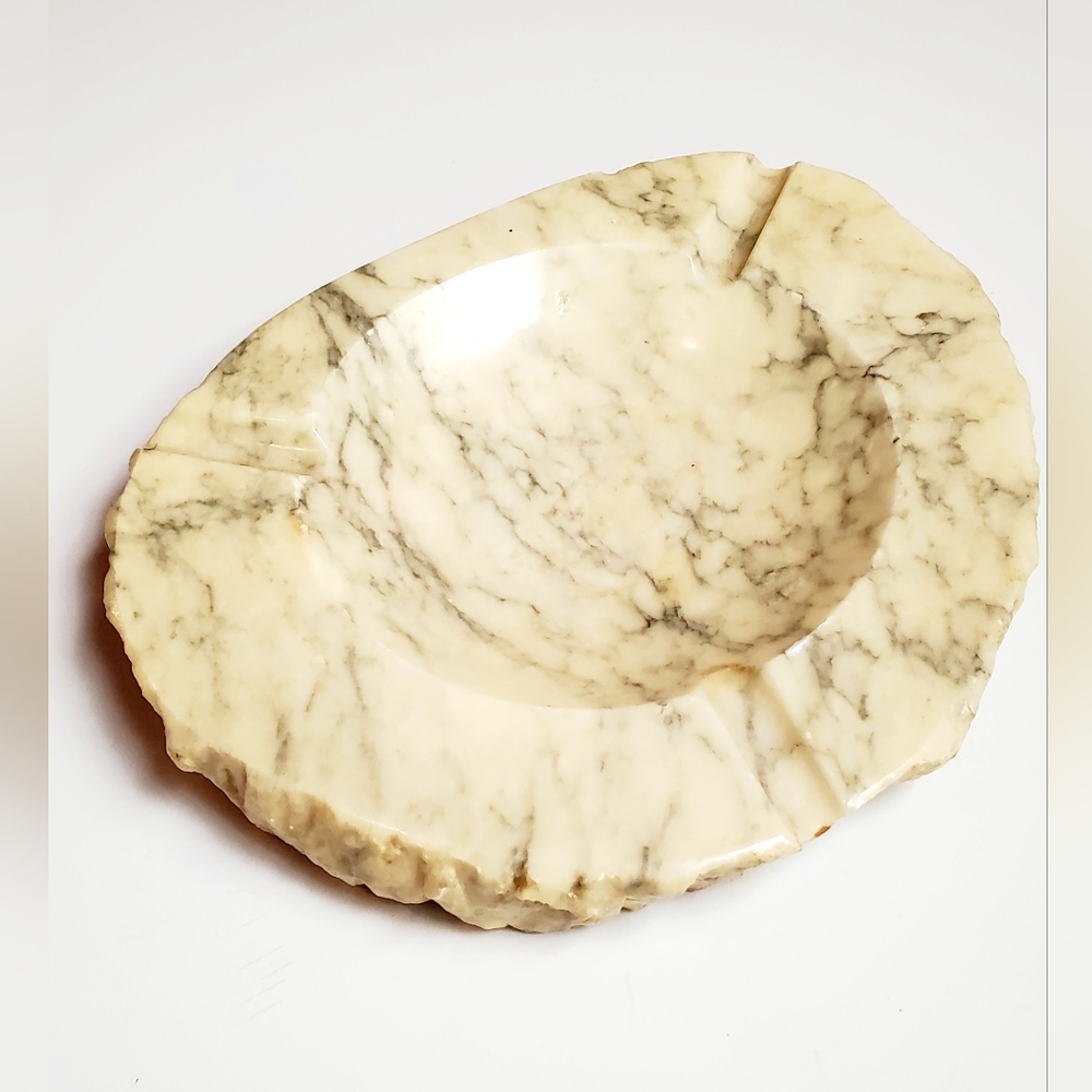 Vintage MCM Genuine Alabaster Ashtray Made in Italy (3 Lbs)
